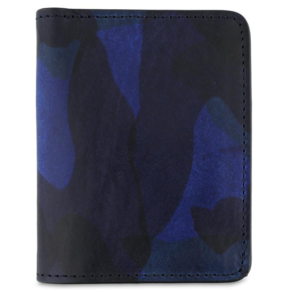 Blue slim camouflage leather  wallet. Handmade in Portugal from Italian vegetable tanned leather