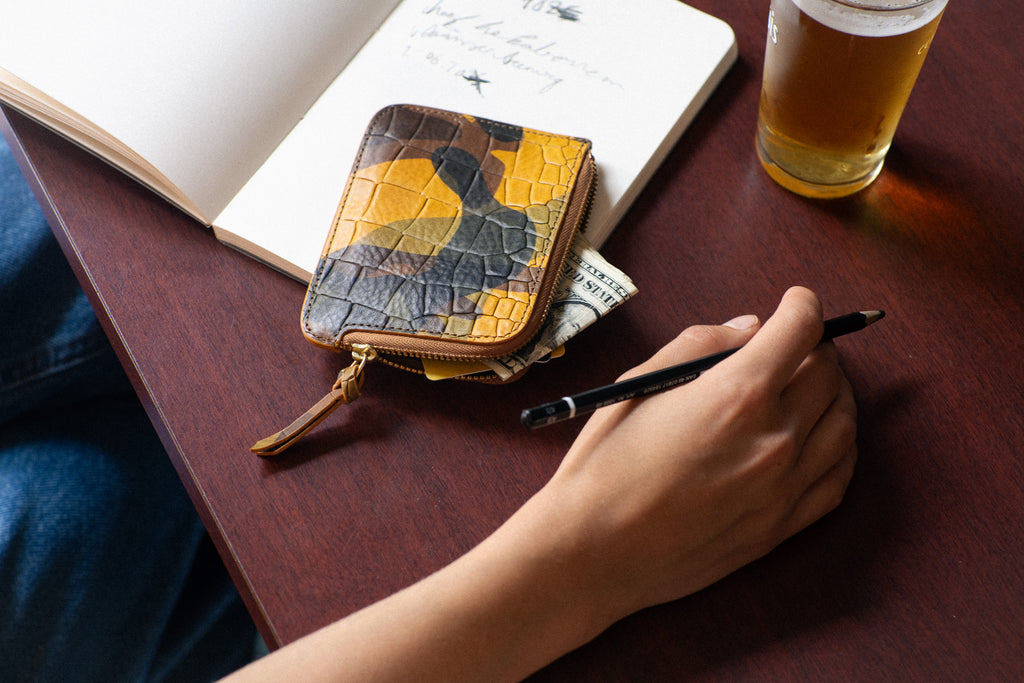 Escuyer Camouflage Zip Wallet with crocodile print