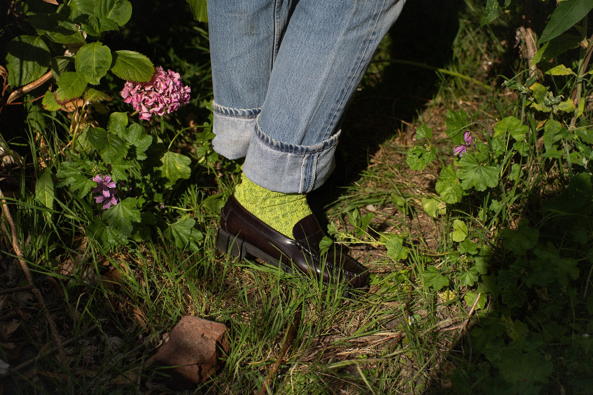 Escuyer striped socks worn with loafers