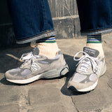 Escuyer Men's striped socks worn with New Balance 990 sneakers — 5 Stripes collection, made in Portugal