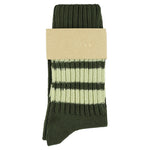 Women's striped crew socks in green and light green, slub cotton, made in Portugal by Escuyer