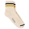 Beige sock with striped cuffs on a white background