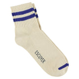 Escuyer Men Striped Ankle Socks in Ecru and Bright Blue — cotton blend, hand-linked toe, made in Portugal