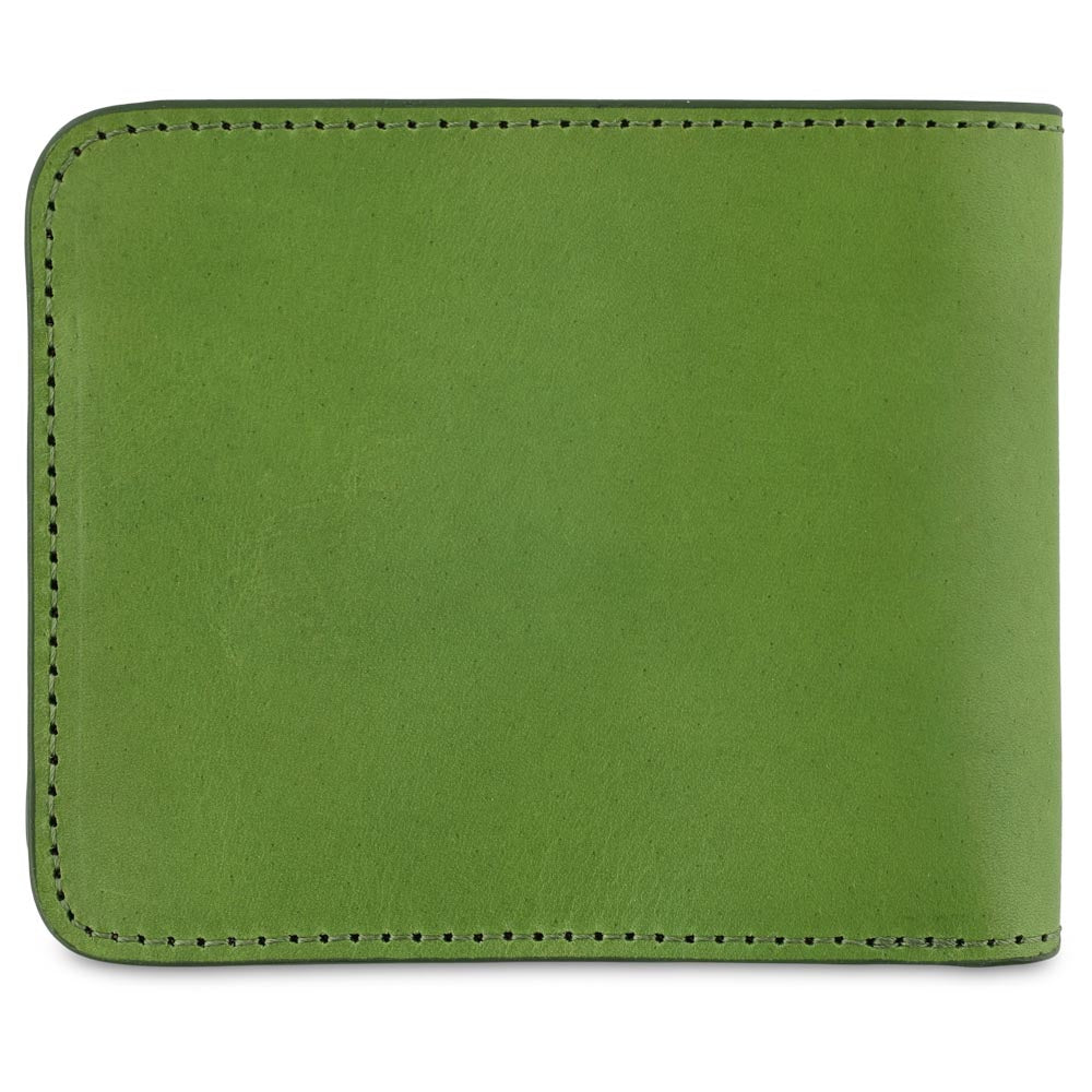 Escuyer jungle green billfold wallet showing exterior and hand painted edges