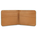 Escuyer jungle green billfold wallet open — natural leather interior with 6 card slots and 2 receipt pockets