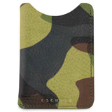 Escuyer light green camouflage card sleeve — thinnest leather wallet, hand-dyed Italian veg-tan, front view