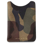 Escuyer military camouflage card sleeve — thinnest leather wallet, hand-dyed Italian veg-tan, front view