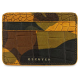 Escuyer crocodile camouflage leather cardholder — hand-dyed Italian veg-tan leather, front view