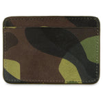 Escuyer light green camouflage cardholder showing hand painted edges and hand-dyed camo pattern