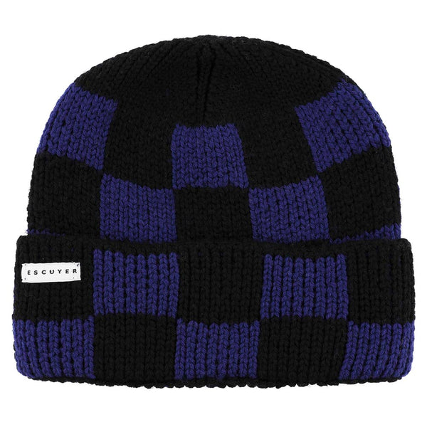 Warm Checkered Merino Wool Beanie Black / Blue