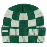 Green and cream checkered merino wool beanie by Escuyer