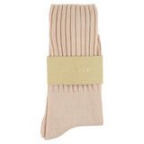 Women's ribbed crew socks in light pink, slub cotton, made in Portugal by Escuyer