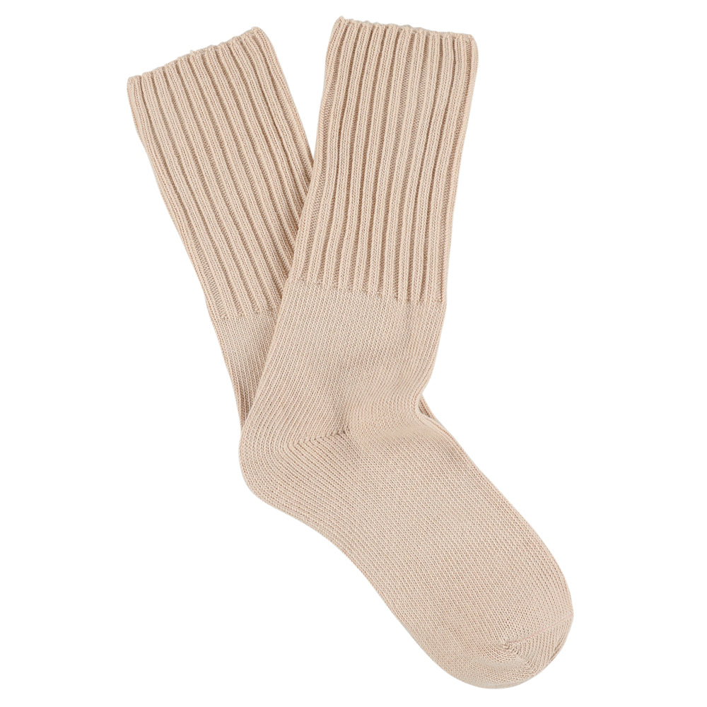 Women's ribbed crew socks in light pink, slub cotton, made in Portugal by Escuyer
