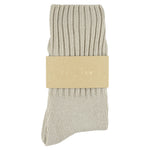 Women's ribbed crew socks in white pepper, slub cotton, made in Portugal by Escuyer