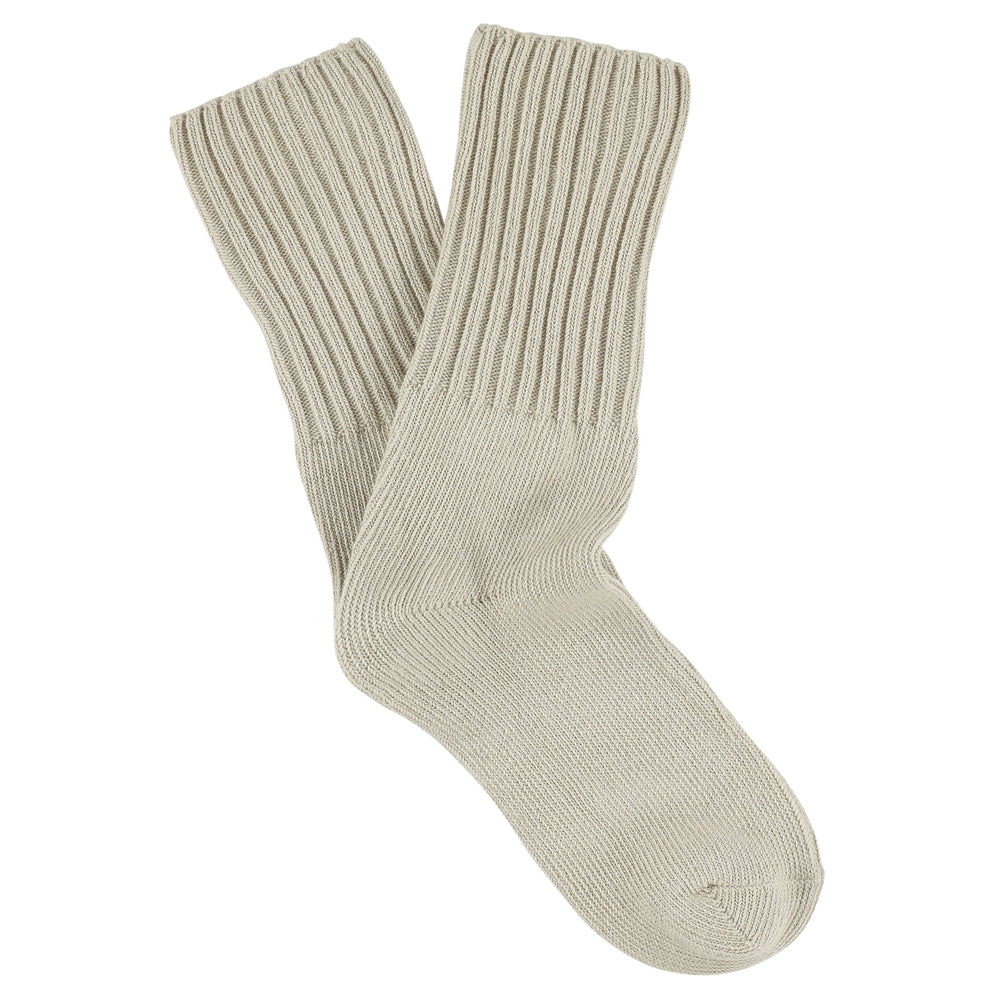 Women's ribbed crew socks in white pepper, slub cotton, made in Portugal by Escuyer