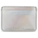 Escuyer iridescent silver leather cardholder — handmade vegetable tanned leather, front view