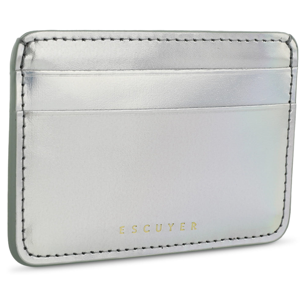 Escuyer iridescent silver cardholder in presentation gift box — handmade in Portugal