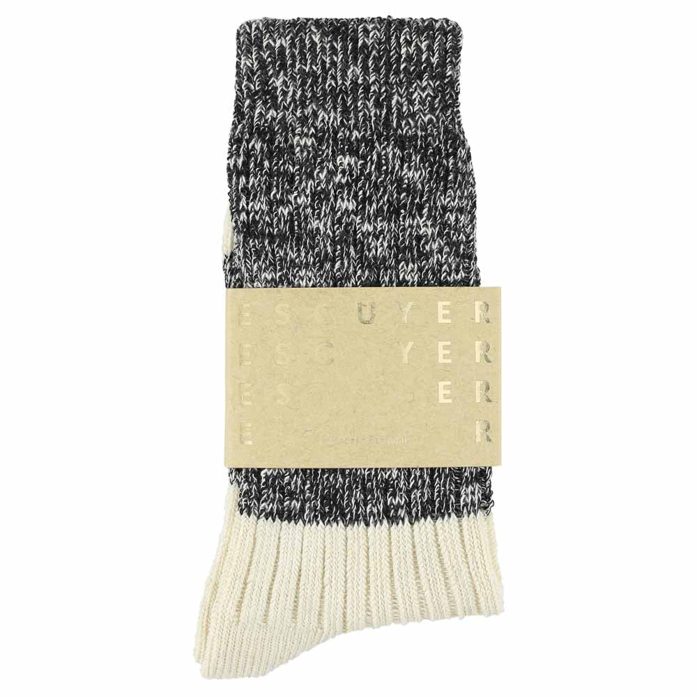 Escuyer black and ecru colour-blocked crew socks, made in Portugal