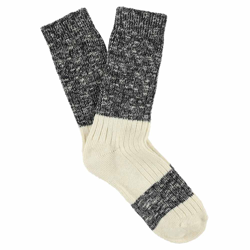 Black and ecru colour-block melange socks by Escuyer, combed cotton, made in Portugal