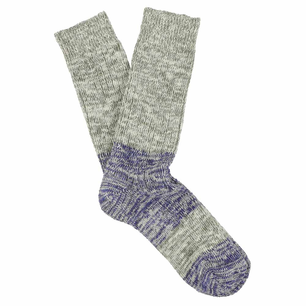 Light grey and bright blue colour-block melange socks by Escuyer, combed cotton, made in Portugal
