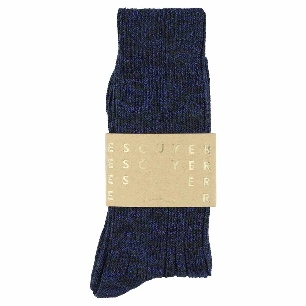 Escuyer blue melange socks, crew length, made in Portugal