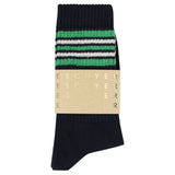 Escuyer Men's 5 Stripes Socks blue bright green ecru — hand-linked toe, soft Italian cotton yarn, made in Portugal