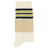 Escuyer Men's 5 Stripes Socks ecru blue yellow — hand-linked toe, soft Italian cotton yarn, made in Portugal