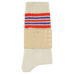 Escuyer Men's 5 Stripes Socks ecru orange blue — hand-linked toe, soft Italian cotton yarn, made in Portugal