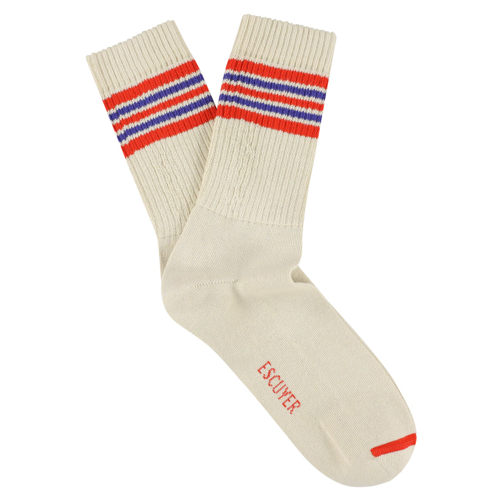 5 Stripes Socks - Ecru / Orange / Blue