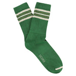 Escuyer Men's 5 Stripes Socks in green, ecru and khaki — vintage athletics design, knitted on vintage machines in Portugal