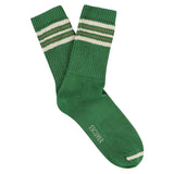 Escuyer Men's 5 Stripes Socks in green, ecru and khaki — vintage athletics design, knitted on vintage machines in Portugal