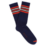 Escuyer Men's 5 Stripes Socks in blue, orange and ecru — vintage athletics design, knitted on vintage machines in Portugal