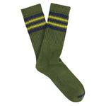 Escuyer Men's 5 Stripes Socks in khaki, blue and yellow — vintage athletics design, knitted on vintage machines in Portugal