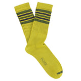 Escuyer Men's 5 Stripes Socks in yellow, khaki and blue — vintage athletics design, knitted on vintage machines in Portugal