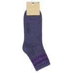 Close-up of Escuyer Men Striped Ankle Socks Blue / Purple — moody expressive stripe at the cuff
