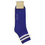 Close-up of Escuyer Men Striped Ankle Socks Bright Blue / Ecru — vivid stripe detail at the cuff