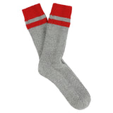 Escuyer men's striped cashmere socks in Grey and Red — mid-calf crew cut, premium cashmere and virgin wool blend, handmade in Portugal