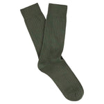 Escuyer Men Classic Ribbed Socks in Dark Green – folded pair on white background