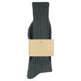 Men's ribbed crew socks in blue grey, slub cotton, made in Portugal by Escuyer