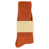 Men's ribbed crew socks in golden orange, slub cotton, made in Portugal by Escuyer
