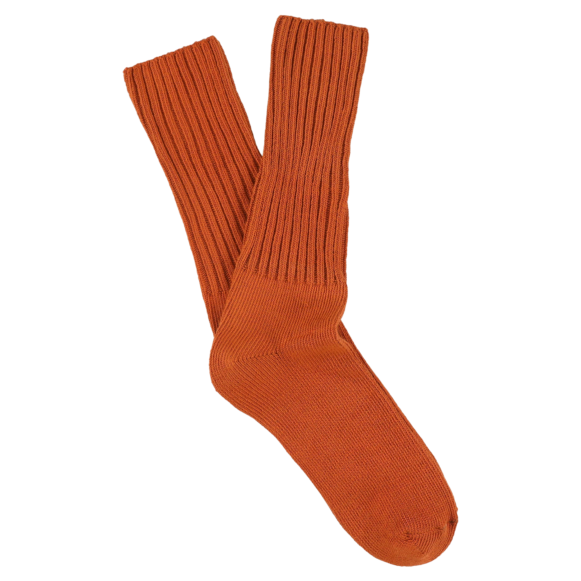 Men's ribbed crew socks in golden orange, slub cotton, made in Portugal by Escuyer