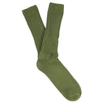 Men's ribbed crew socks in capulet olive, slub cotton, made in Portugal by Escuyer