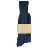 Men's ribbed crew socks in majolica blue, slub cotton, made in Portugal by Escuyer