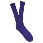 Men's ribbed crew socks in purple blue, slub cotton, made in Portugal by Escuyer