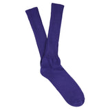 Men's ribbed crew socks in purple blue, slub cotton, made in Portugal by Escuyer