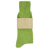 Men's ribbed crew socks in wood green, slub cotton, made in Portugal by Escuyer