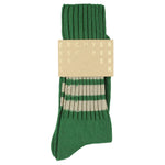 Men's striped crew socks in green and khaki, slub cotton, made in Portugal by Escuyer