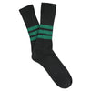Black socks with green stripes on a white background