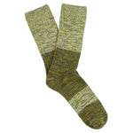 Green and gold colour-block melange socks by Escuyer, combed cotton, made in Portugal