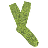 Green and grey melange crew socks by Escuyer, slub-knit combed cotton